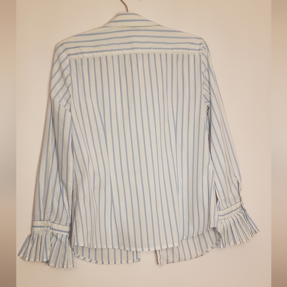 Blue and White Striped Button-Up Shirt With Pleated Cuffs 🤍 - Picture 6 of 9